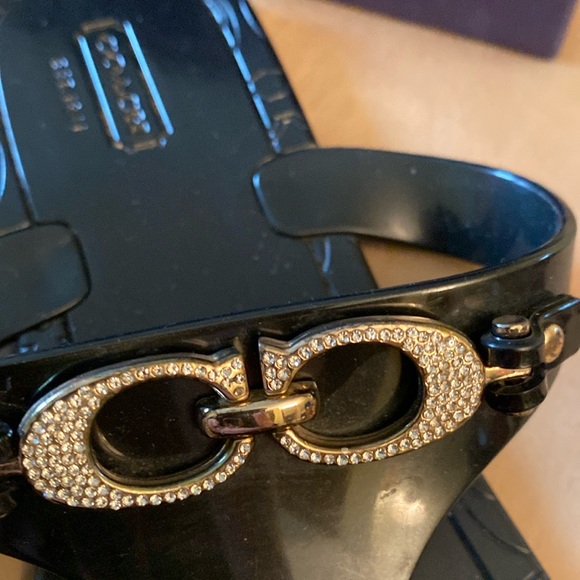 Coach Black Logo Crystal Logo Jelly Flip Flops - Picture 5 of 16